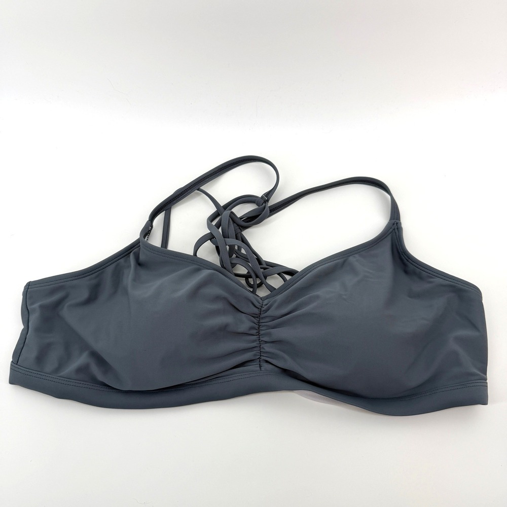 Splashletics Bikini Top Lace Up XL Gray Women Swimwear Ruched‎ Padded Strappy